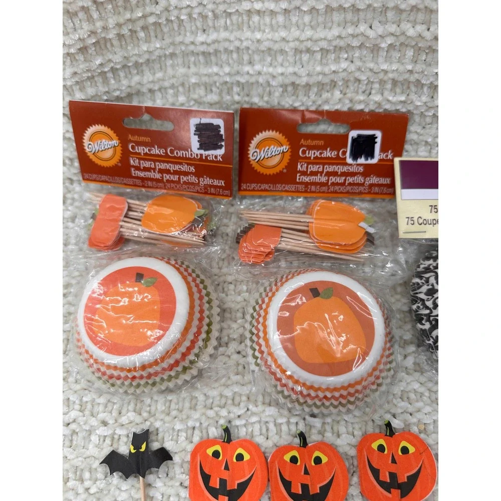 Wilton Celebrate It Cupcake Liners Picks Candles Halloween‎ Pumpkin Soccer Lot